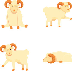 Collection of illustrated rams in different positions, perfect for graphics and children's content