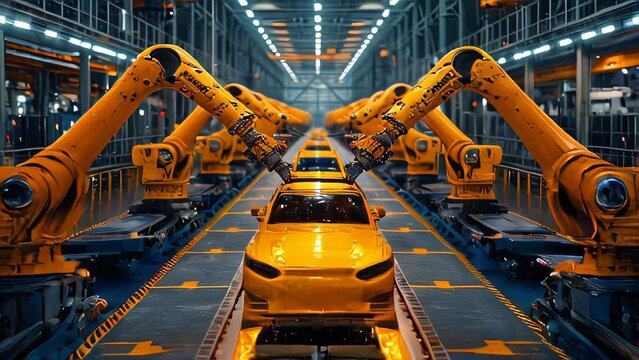 Industrial high-tech line for the assembly and production of modern cars at the plant