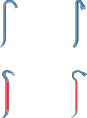 Set of four crowbars with different views isolated on a clean white background