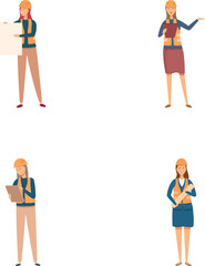 Vector illustrations of a professional woman in various poses, suitable for corporate concepts