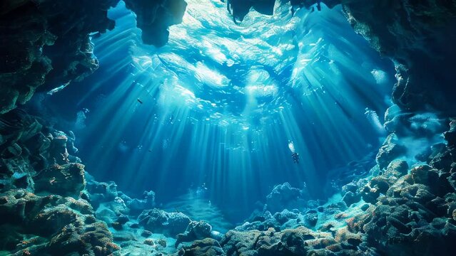 Underwater world with fish and corals. Underwater view of mari fishes and plants