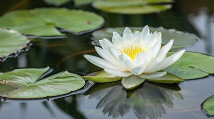 White water lily with pool backdrop space for copying
