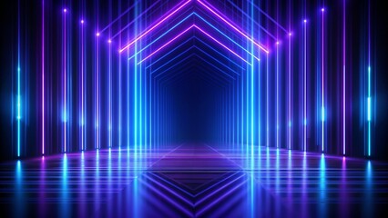 Digital Futuristic showcase concept empty show scene. geometric fantasy glow neon line background, technology banner