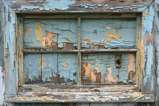 Peeled paint on a vintage window frame.