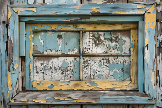 Peeled paint on a vintage window frame.