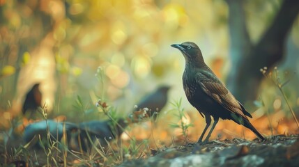 Obraz premium Wild birds in search of food with a blurred background