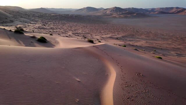 sunset panorama in Empty quarter desert of Oman. Rub' al-Khali desert view.
