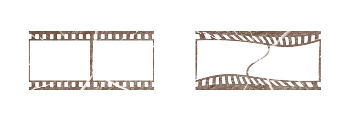 Vintage style 35mm film strip set, retro vintage vector design with two frames on white background. Retro film reel symbol illustration to use in photography, television, cinema, photo frame. 