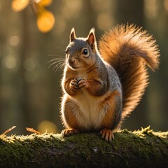 Obraz premium Majestic Squirrel in Autumn Forest Cinematic Golden Hour Shot