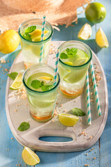 Homemade lemonade with mint leaves and citrus and.