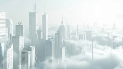 futuristic white city skyline building with fog white building background. Generative AI