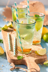 Tasty lemonade as drink for summer hot days.