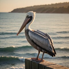 Pelican Serenity Majestic Bird on Dock at Dusk