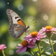 Obraz premium Vibrant Butterfly Elegance A Cinematic Morning in the Garden