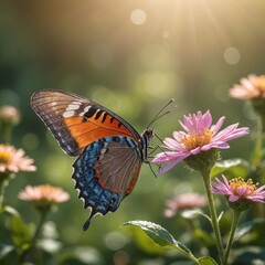 Obraz premium Vibrant Butterfly Elegance A Cinematic Morning in the Garden