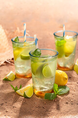 Healthy lemonade with sugar and crushed ice.