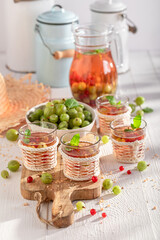 Sour lemonade with redcurrant, gooseberries and mint.