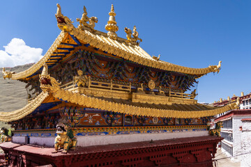 Fototapeta premium Golden Roof of Ganden Monastery Temple, Tibet