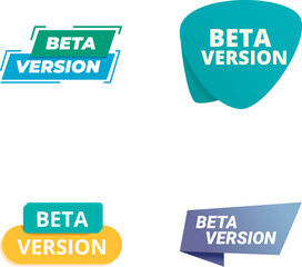 Colorful beta version stickers set for software testing and prerelease sign label vector design development with modern graphic icon in teal. Turquoise. Blue. And purple for branding. Web element