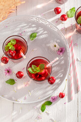 Fresh and sweet lemonade with mint and sweet cherries.