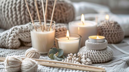 Cozy Candlelight and Knitted Textures
