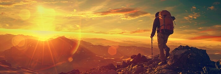 A solo hiker explores the natural landscape at sunset