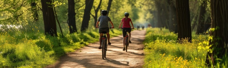People riding bikes down a dirt road