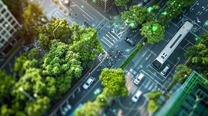 Aerial View of a Busy City Intersection