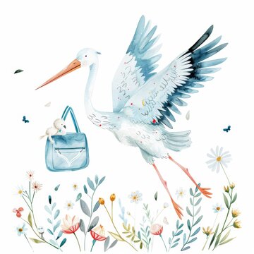 recommend clip art: An adorable stock clip art illustration showing a stork bird carrying a baby boy.