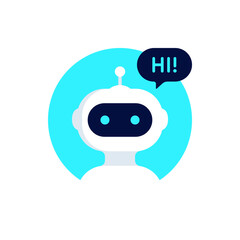 Chat bot icon design. Robot say Hi. Virtual smart assistant Bot icon. Chatbot symbol concept. Voice support service Chat bot. Vector illustration.
