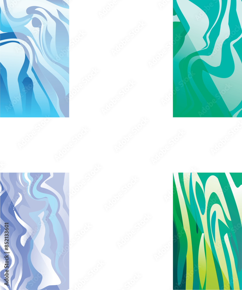 Poster set of four vertical abstract backgrounds with marble texture in cool tones
