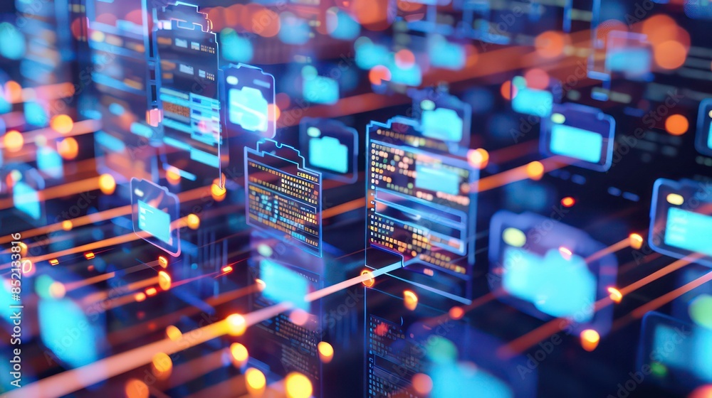Poster file data transfer security and cyber security training for protecting business data. generative ai
