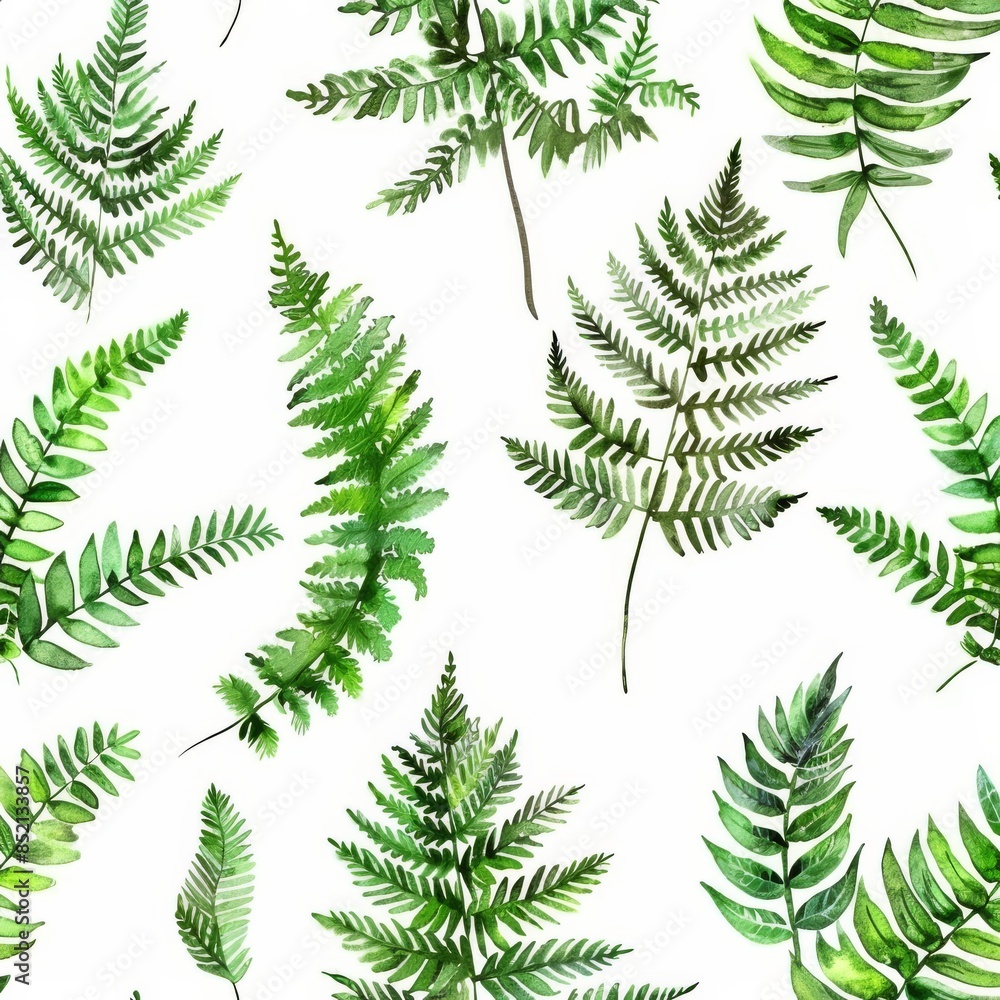 Wall mural This is a seamless pattern that includes watercolor hand drawn forest plants and flowers. The design is very popular. The print is made out of textiles. - Wall murals
