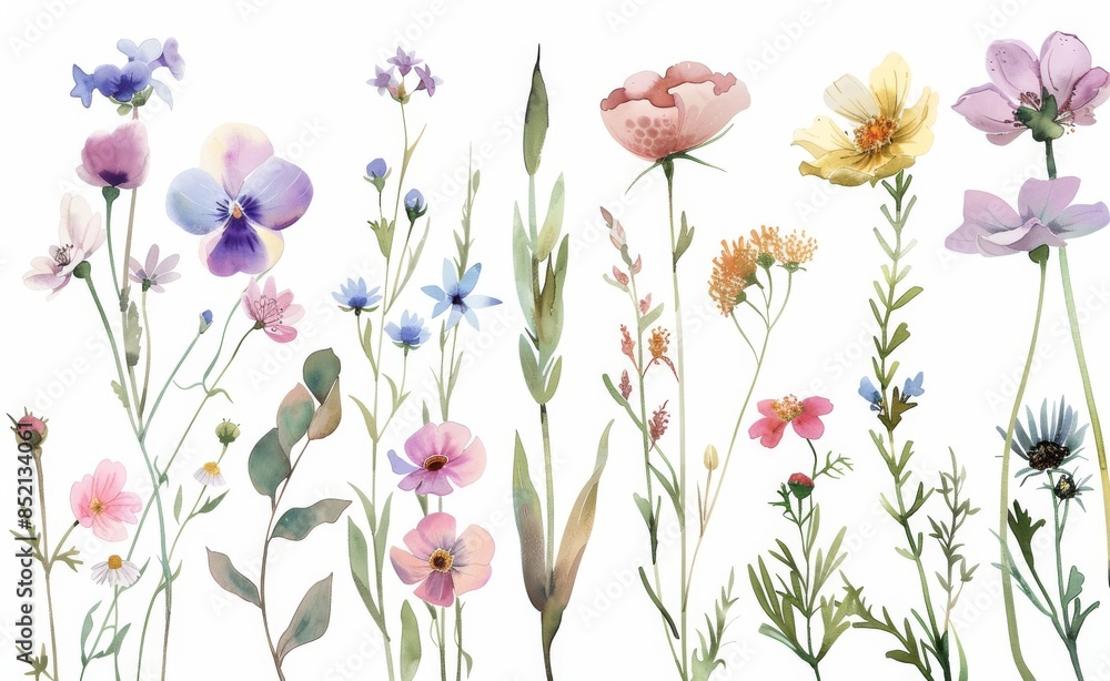 Wall mural Watercolor hand drawn floral illustration set.  illustration.