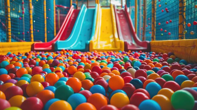 Colorful balls and slides in a ball pit - Powered by Adobe