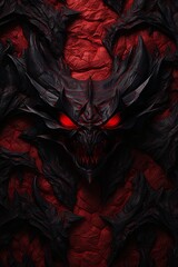 Obraz premium a black and red demon head with glowing red eyes
