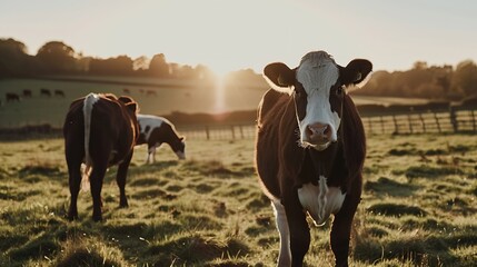 Cows in a field in Sussex on a spring evening : Generative AI