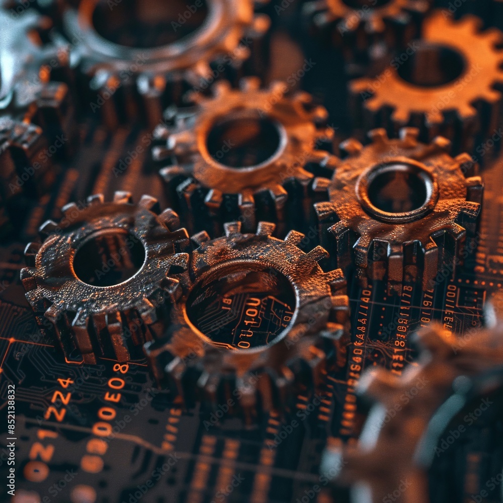 Poster interlocking gears on a circuit board