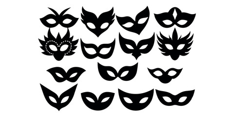 Beautiful carnival masks silhouettes for party, parade and carnival, for Mardi Gras and Halloween. Mask elements. Face mask

