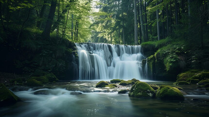 Obraz premium Beautiful waterfall in the forest with long exposure 