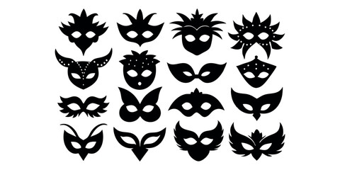Beautiful carnival masks silhouettes for party, parade and carnival, for Mardi Gras and Halloween. Mask elements. Face mask
