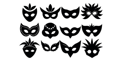 Beautiful carnival masks silhouettes for party, parade and carnival, for Mardi Gras and Halloween. Mask elements. Face mask
