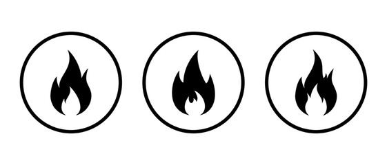Fire flame icon set on circle line. Burning spirit concept