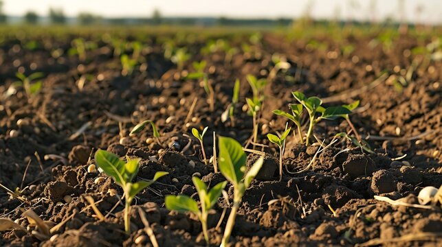Regenerative agriculture soybeans planted sprouting in corn residue and cereal rye : Generative AI