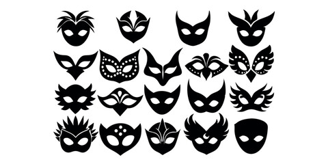 Beautiful carnival masks silhouettes for party, parade and carnival, for Mardi Gras and Halloween. Mask elements. Face mask
