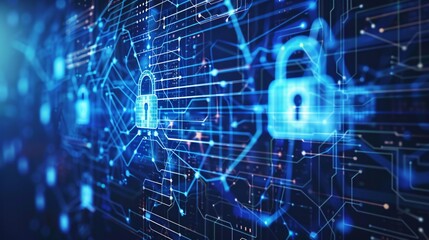 Obraz premium Cyber Security Network with Lock Icons
