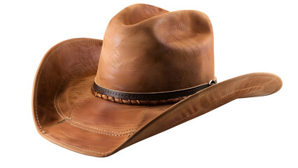 Leather cowboy hat isolated on a transparent background, PNG 