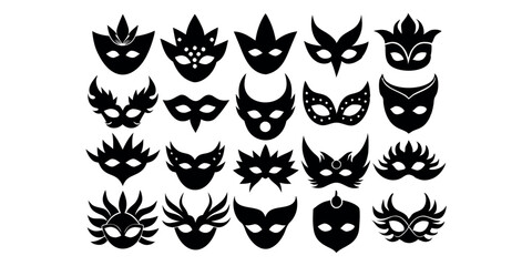 Beautiful carnival masks silhouettes for party, parade and carnival, for Mardi Gras and Halloween. Mask elements. Face mask
