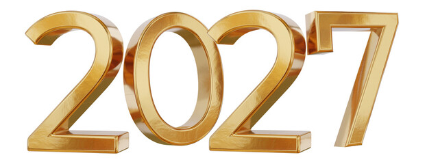 2027 golden symbol year isolated, gold metallic new year glossy luxury
