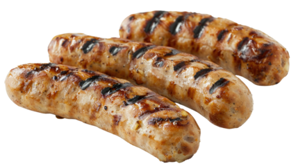 Grilled sausages on a transparent background